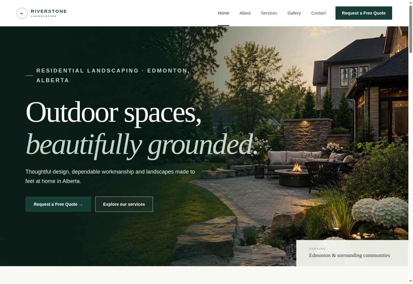 Riverstone Landscaping live demonstration homepage